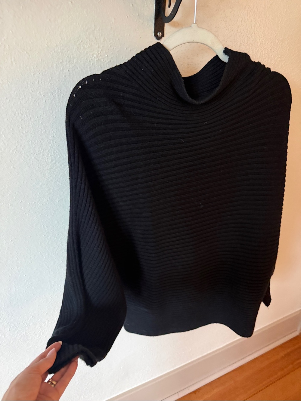 Anthropologie Black Ribbed Cowl Neck Sweater